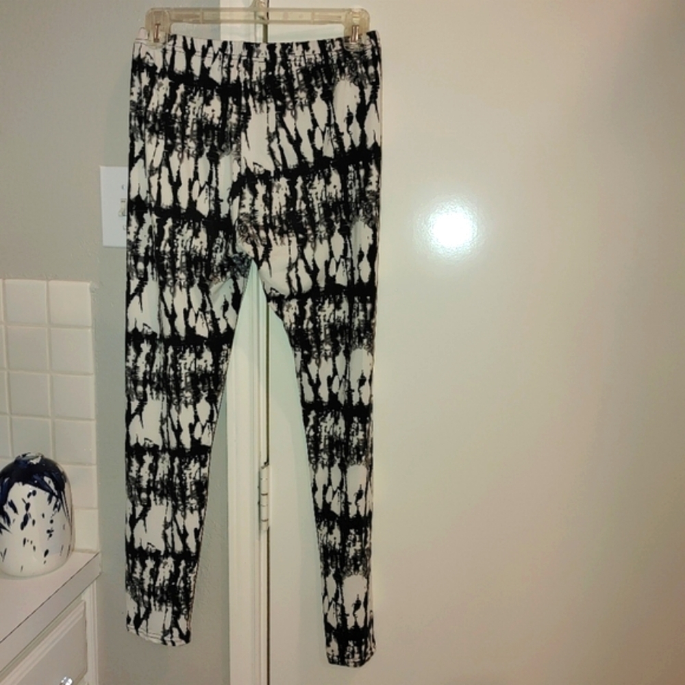 RIV Vintage 90's Y2K Pull on Marbled Tye Die Leggings Black White Large. - Picture 6 of 11